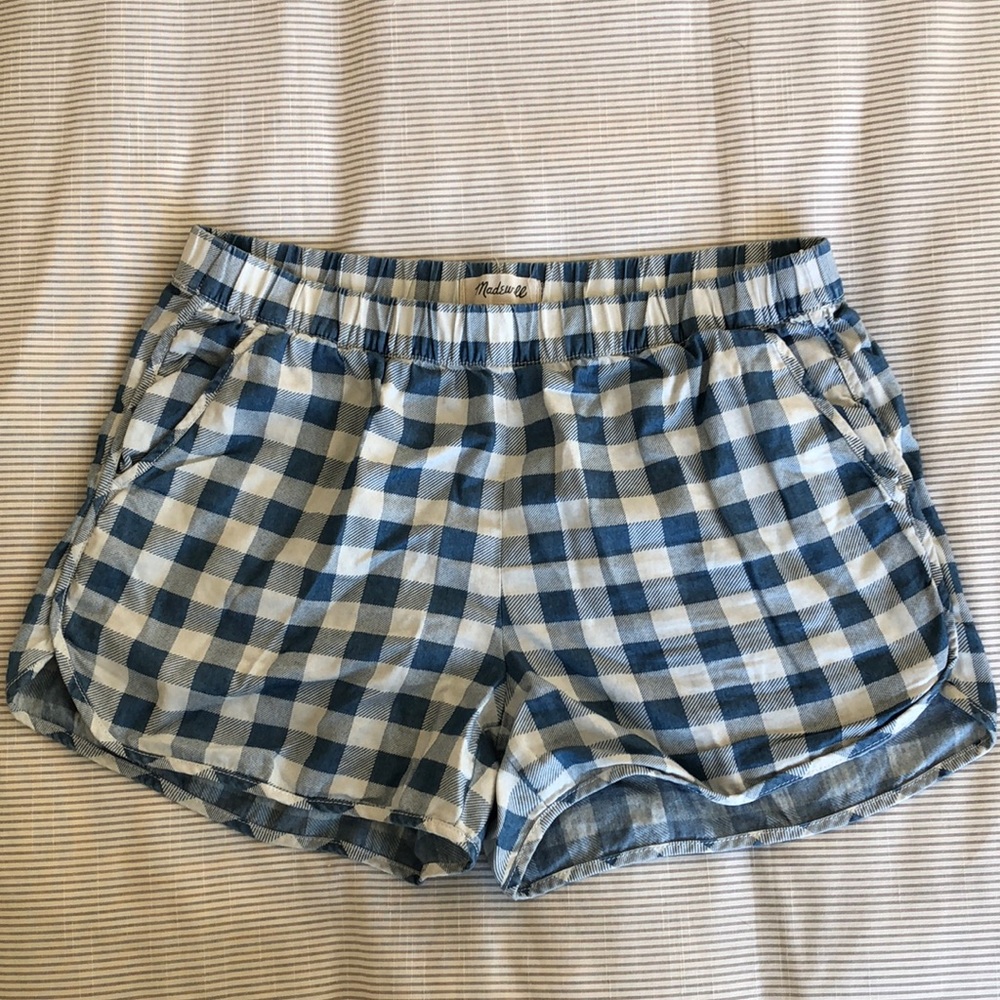 Madewell Blue and White Checkered Jean Shorts